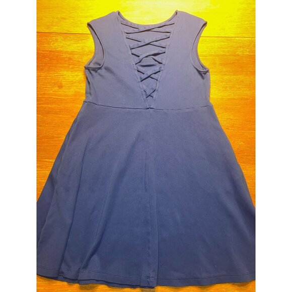 Sleeveless Blue A-Line Dress With Lace-Up Back Design - Picture 4 of 5